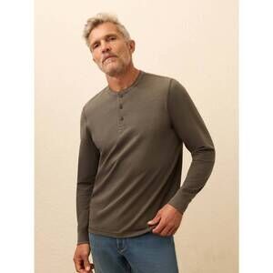 NEW FAHERTY long sleeve waffle henley top in night rock